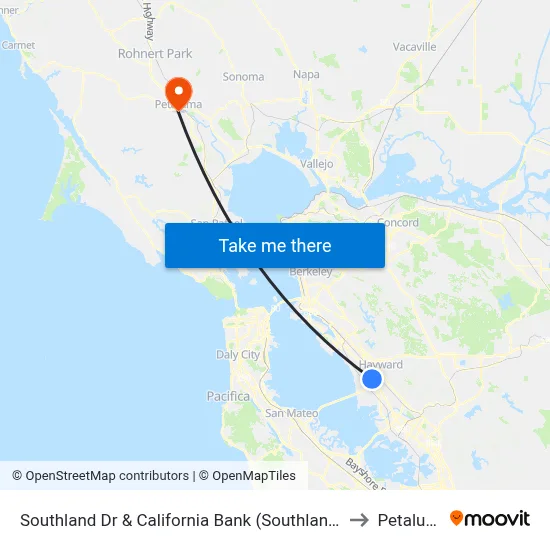 Southland Dr & California Bank  (Southland Mall) to Petaluma map