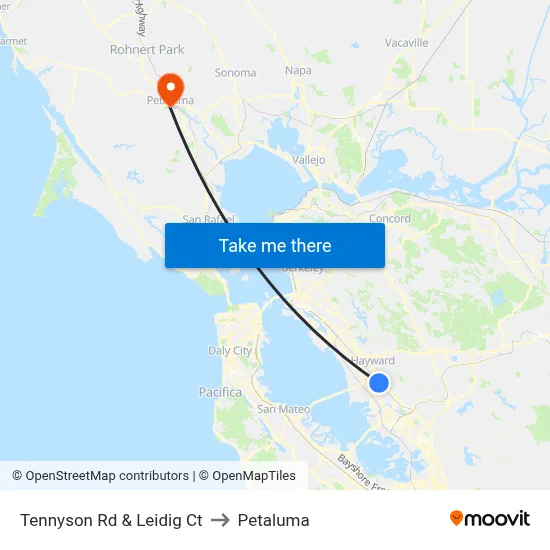 Tennyson Rd & Leidig Ct to Petaluma map