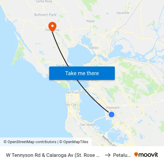 W Tennyson Rd & Calaroga Av (St. Rose Hospital) to Petaluma map