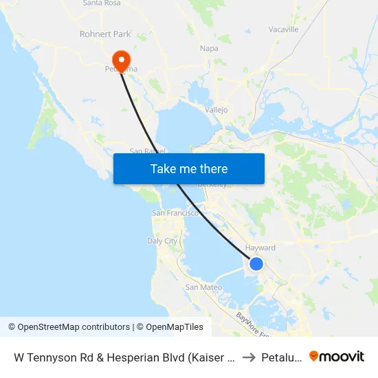 W Tennyson Rd & Hesperian Blvd (Kaiser Hospital) to Petaluma map