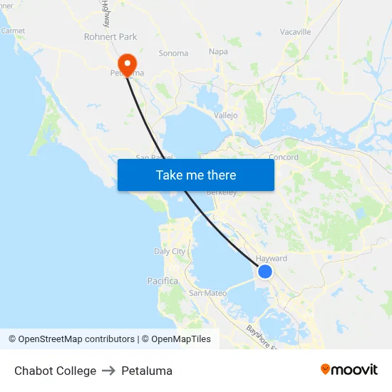 Chabot College to Petaluma map