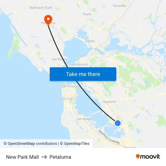 New Park Mall to Petaluma map