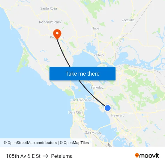 105th Av & E St to Petaluma map