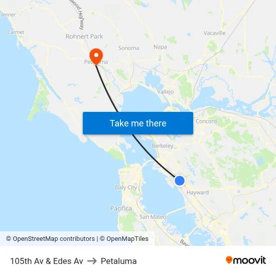 105th Av & Edes Av to Petaluma map