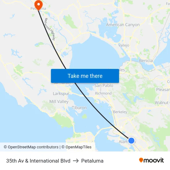 35th Av & International Blvd to Petaluma map