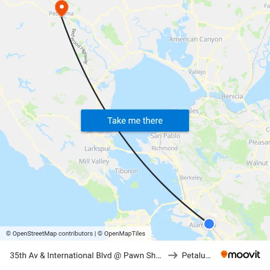 35th Av & International Blvd @ Pawn Shop to Petaluma map
