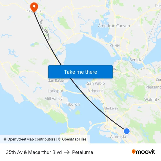 35th Av & Macarthur Blvd to Petaluma map