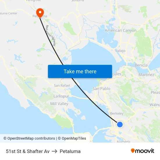 51st St & Shafter Av to Petaluma map