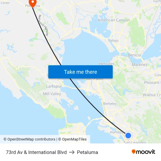 73rd Av & International Blvd to Petaluma map