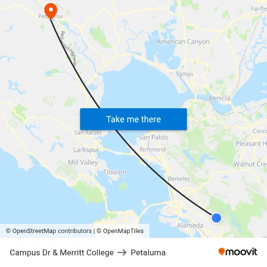 Campus Dr & Merritt College to Petaluma map