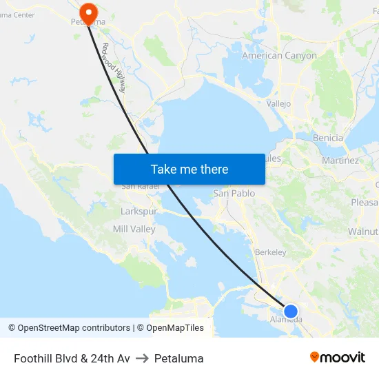 Foothill Blvd & 24th Av to Petaluma map