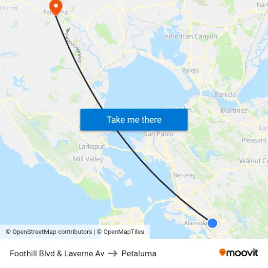 Foothill Blvd & Laverne Av to Petaluma map