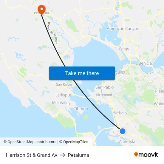 Harrison St & Grand Av to Petaluma map