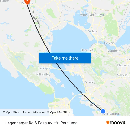 Hegenberger Rd & Edes Av to Petaluma map