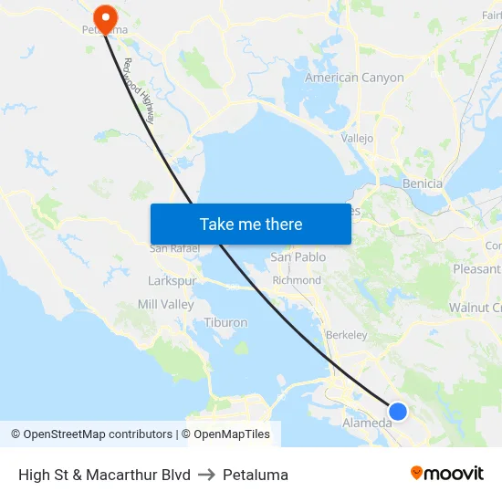 High St & Macarthur Blvd to Petaluma map
