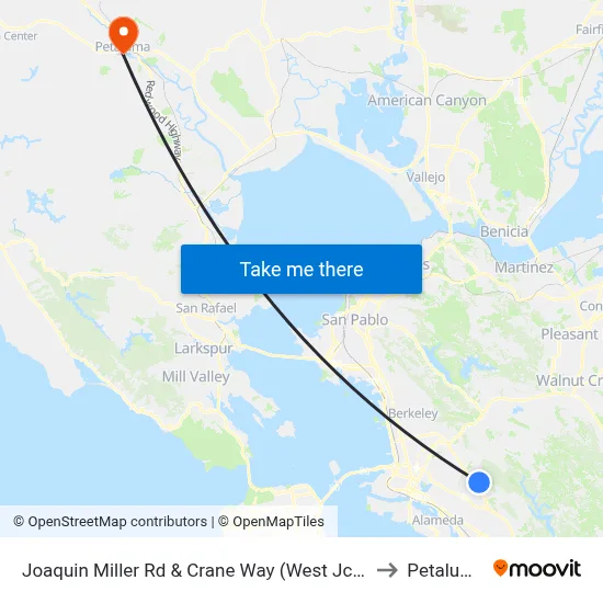 Joaquin Miller Rd & Crane Way (West Jctn) to Petaluma map
