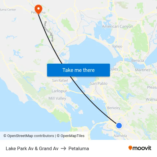 Lake Park Av & Grand Av to Petaluma map