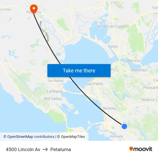 4500 Lincoln Av to Petaluma map