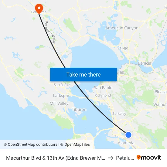 Macarthur Blvd & 13th Av (Edna Brewer Middle Sch.) to Petaluma map