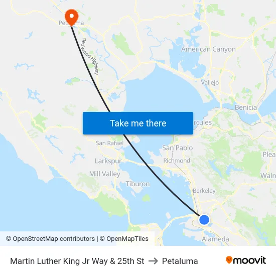 Martin Luther King Jr Way & 25th St to Petaluma map