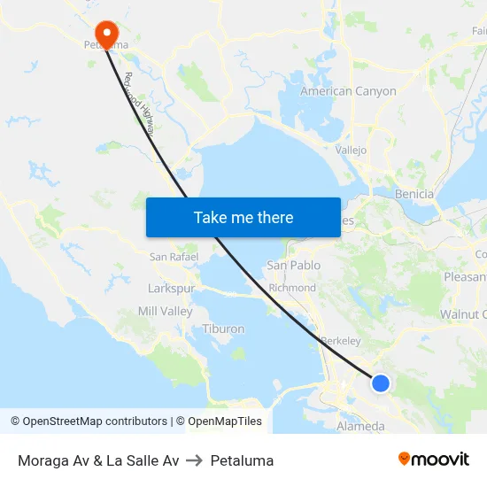 Moraga Av & La Salle Av to Petaluma map