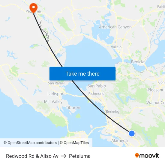 Redwood Rd & Aliso Av to Petaluma map
