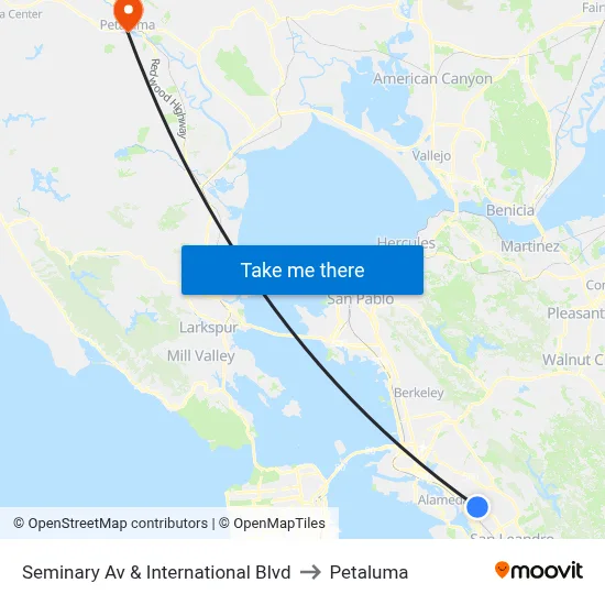 Seminary Av & International Blvd to Petaluma map
