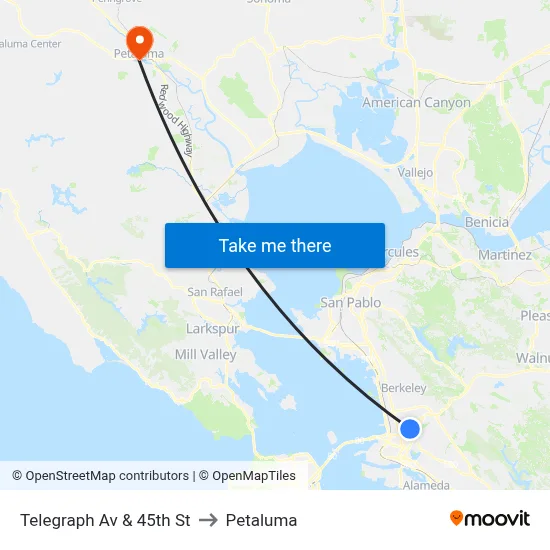 Telegraph Av & 45th St to Petaluma map