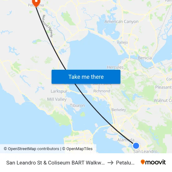 San Leandro St & Coliseum BART Walkway to Petaluma map