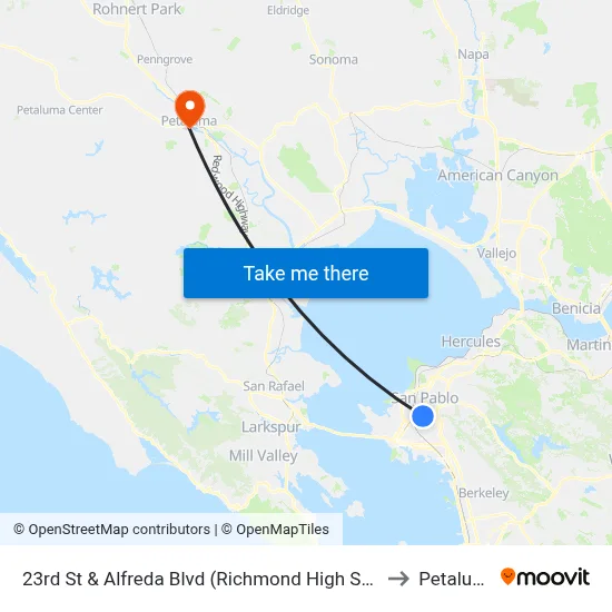 23rd St & Alfreda Blvd (Richmond High School) to Petaluma map