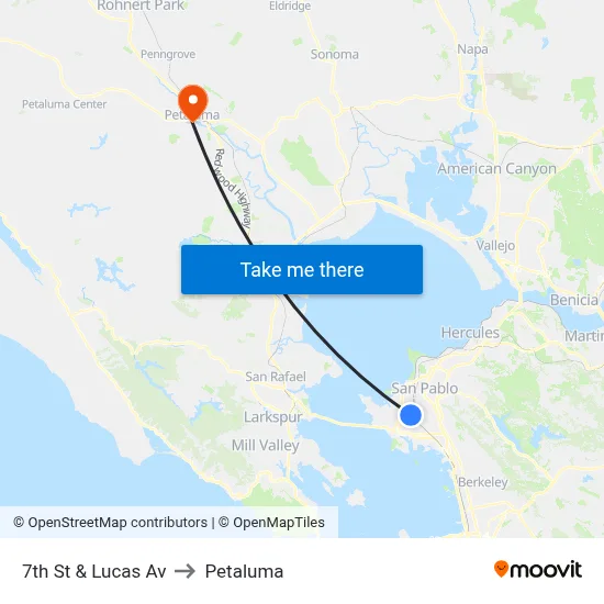 7th St & Lucas Av to Petaluma map