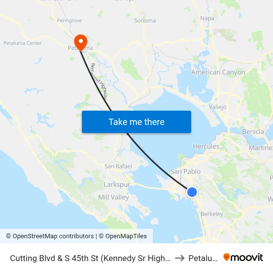 Cutting Blvd & S 45th St (Kennedy Sr High School) to Petaluma map