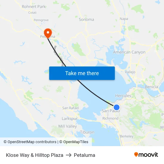 Klose Way & Hilltop Plaza to Petaluma map