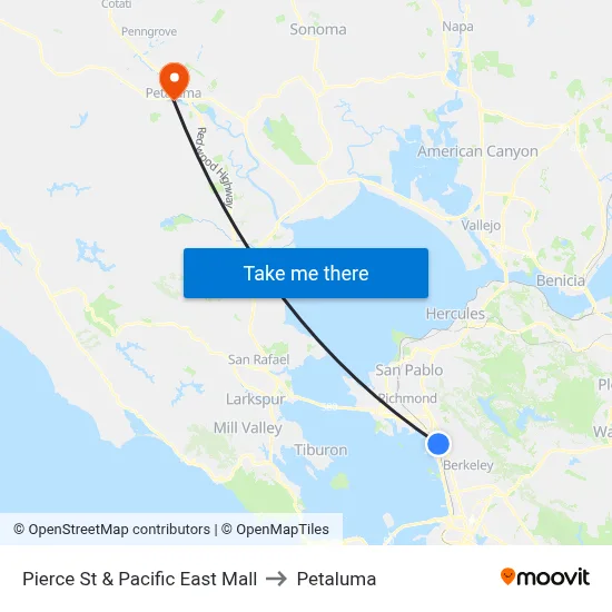 Pierce St & Pacific East Mall to Petaluma map