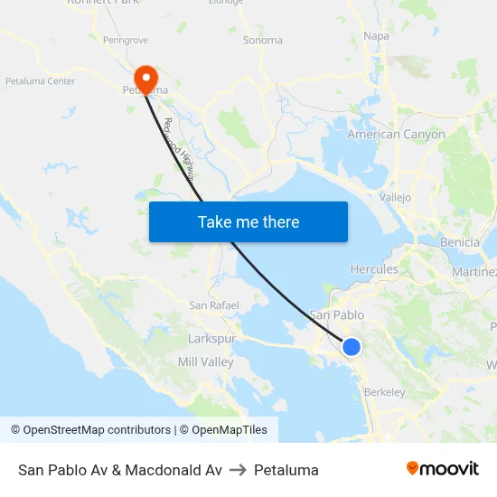 San Pablo Av & Macdonald Av to Petaluma map