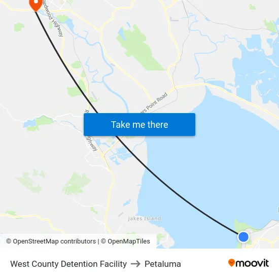 West County Detention Facility to Petaluma map