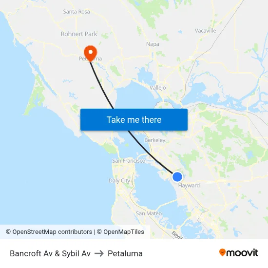 Bancroft Av & Sybil Av to Petaluma map