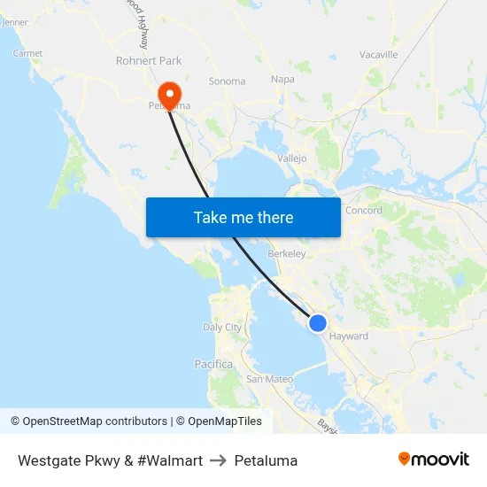 Westgate Pkwy & #Walmart to Petaluma map
