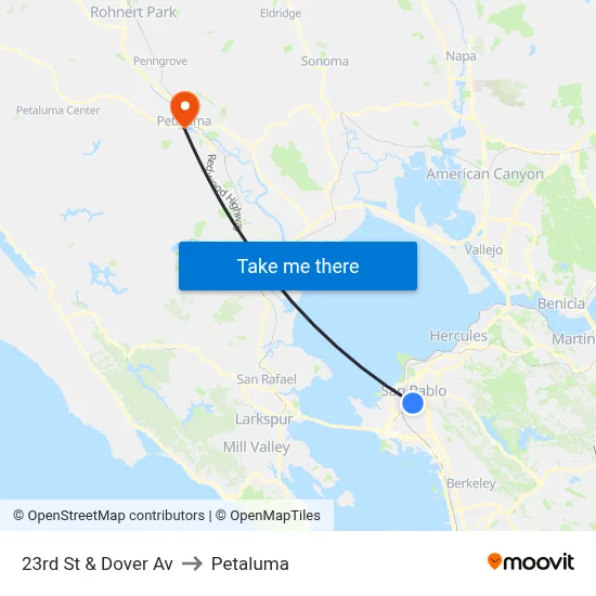 23rd St & Dover Av to Petaluma map