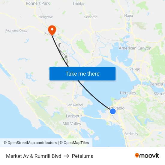 Market Av & Rumrill Blvd to Petaluma map