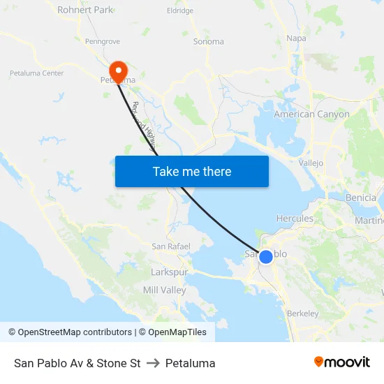 San Pablo Av & Stone St to Petaluma map