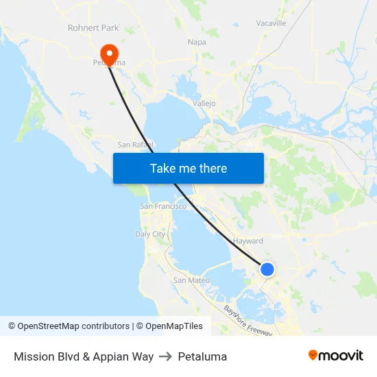 Mission Blvd & Appian Way to Petaluma map