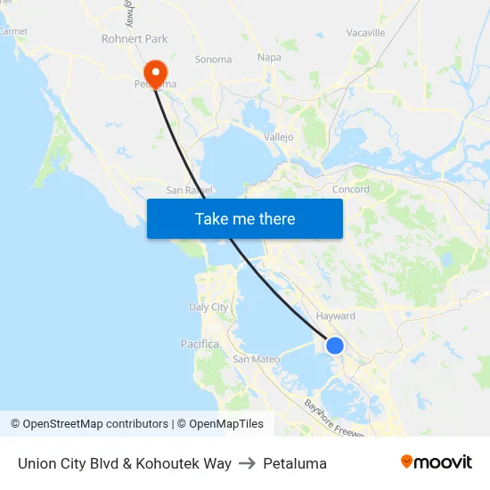Union City Blvd & Kohoutek Way to Petaluma map