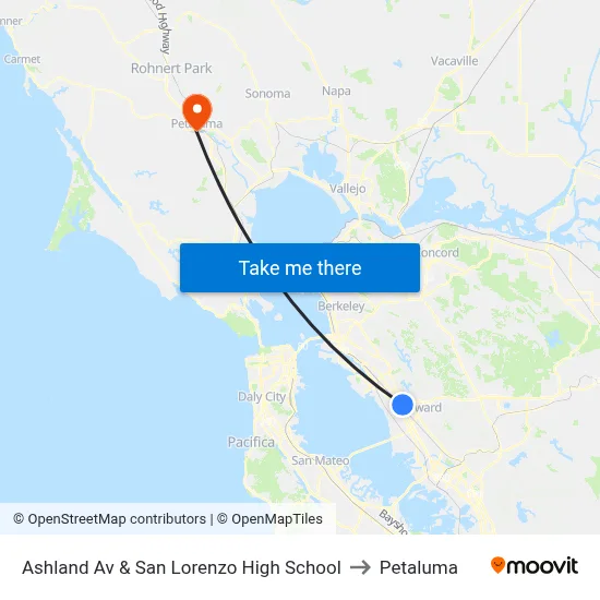 Ashland Av & San Lorenzo High School to Petaluma map