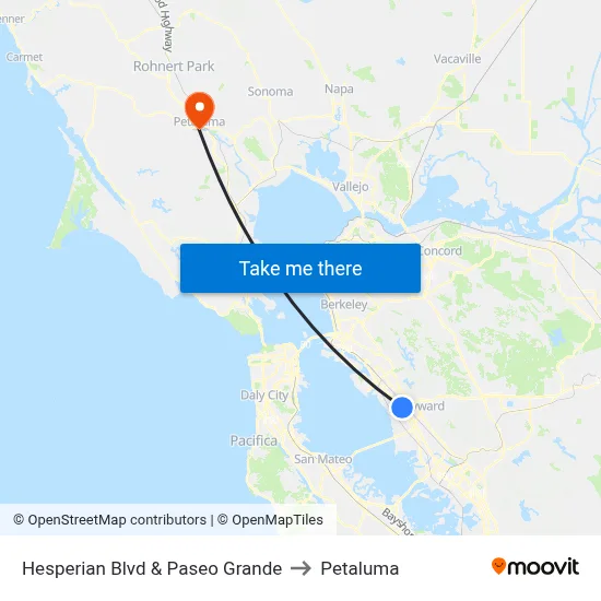 Hesperian Blvd & Paseo Grande to Petaluma map