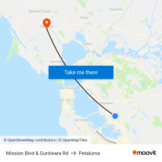 Mission Blvd & Gurdwara Rd to Petaluma map