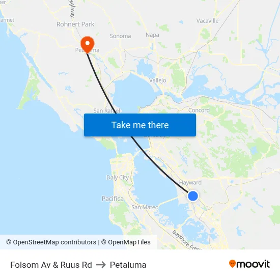 Folsom Av & Ruus Rd to Petaluma map