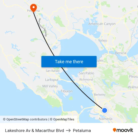 Lakeshore Av & Macarthur Blvd to Petaluma map