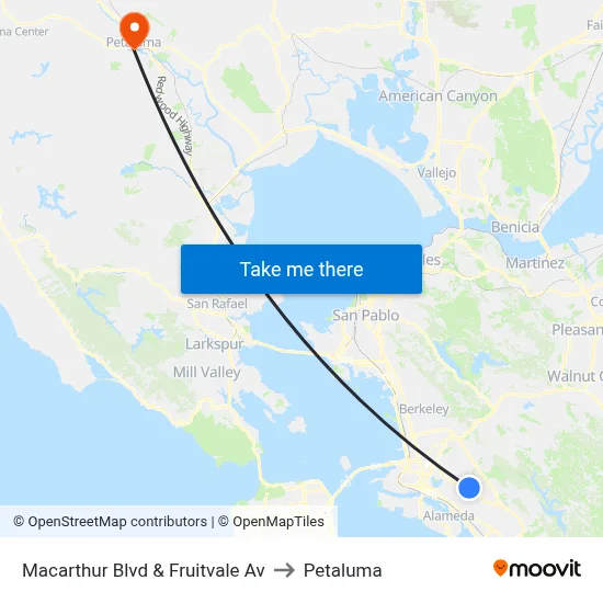 Macarthur Blvd & Fruitvale Av to Petaluma map