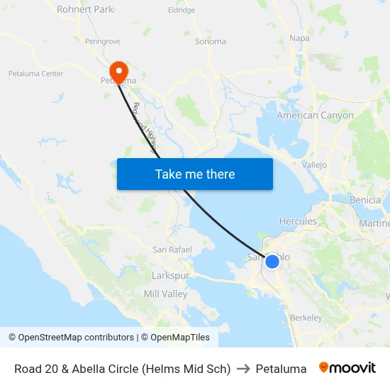 Road 20 & Abella Circle (Helms Mid Sch) to Petaluma map